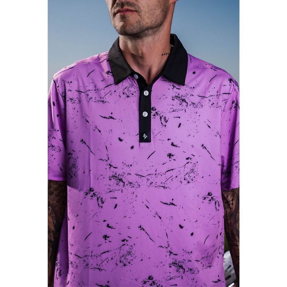 Men's Byrdgang Purple Splatter Paint Performance Golf Polo XL